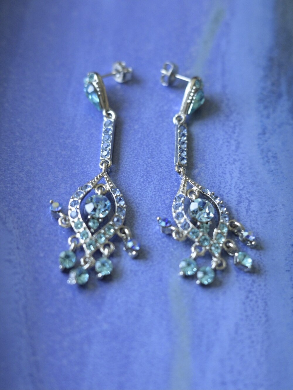 Silver-Tone Blue Crystal Drop Earrings - Elegant Women's Jewelry